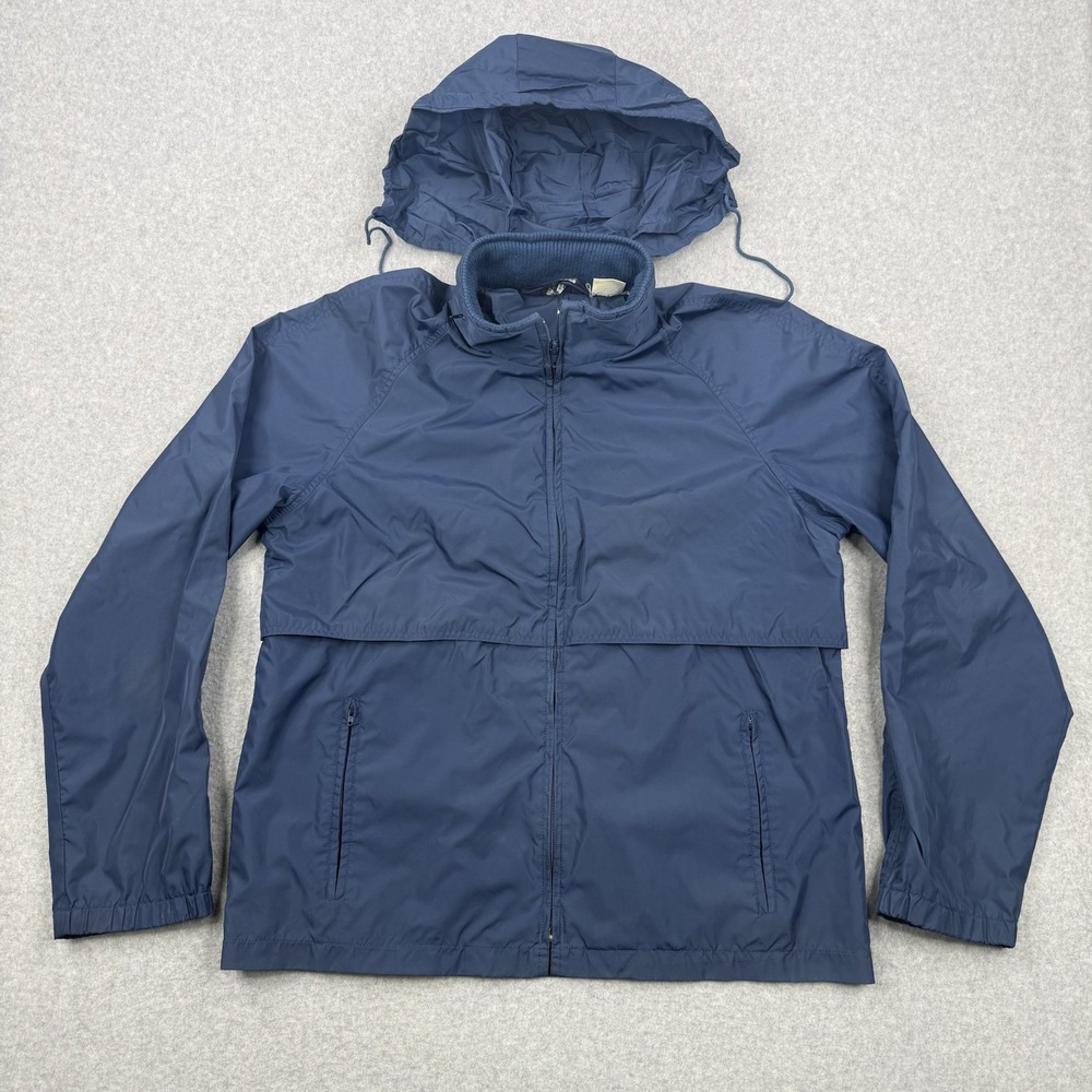 Vintage Woolrich Jacket Mens Medium Blue 80s Windbreaker Full Zip Hooded Outdoor